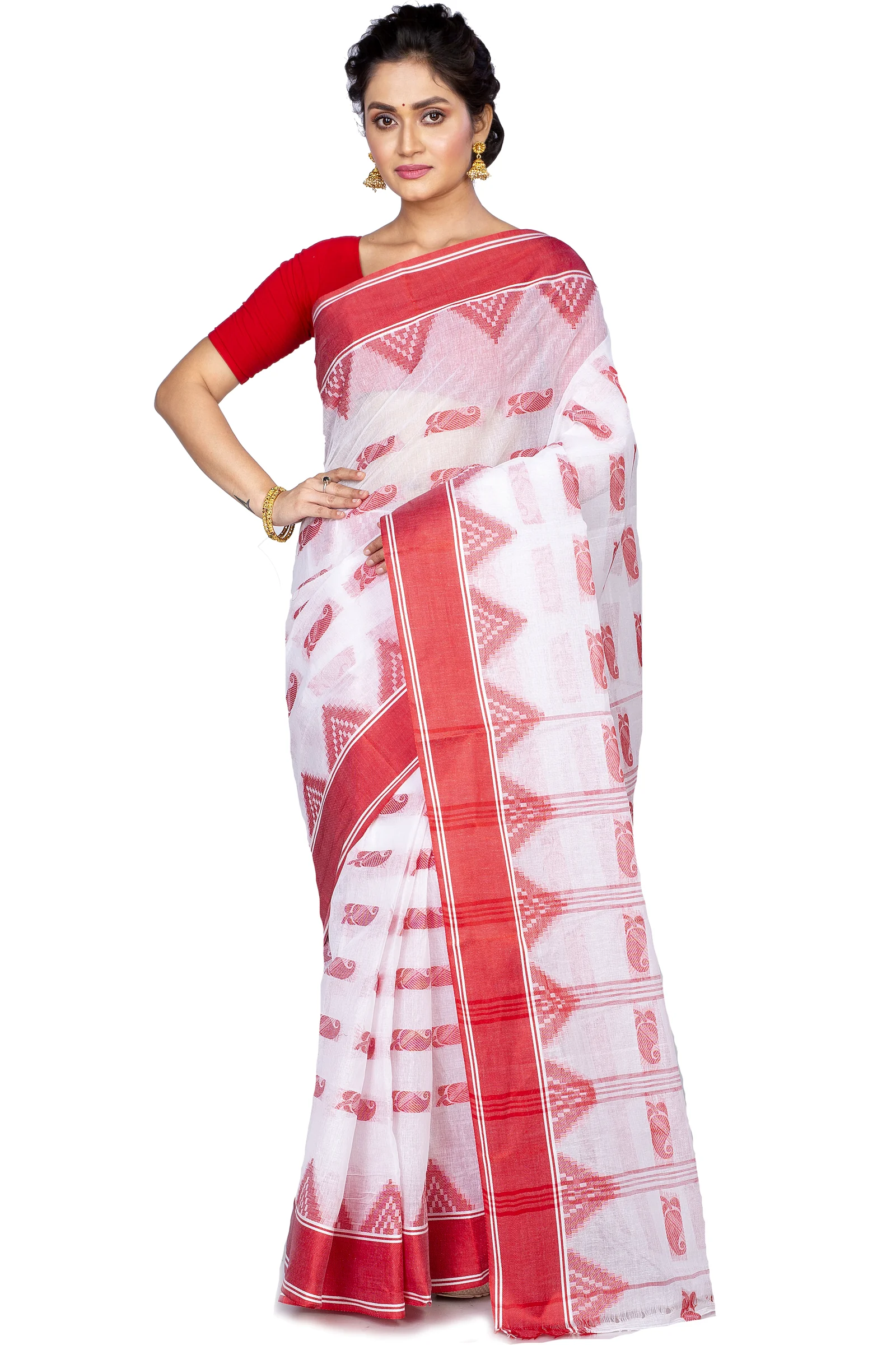 Red Pure Cotton Archana Tant Saree (171)