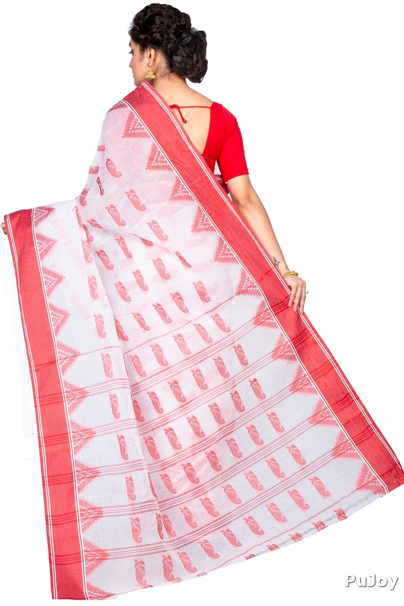Red Pure Cotton Archana Tant Saree (171)