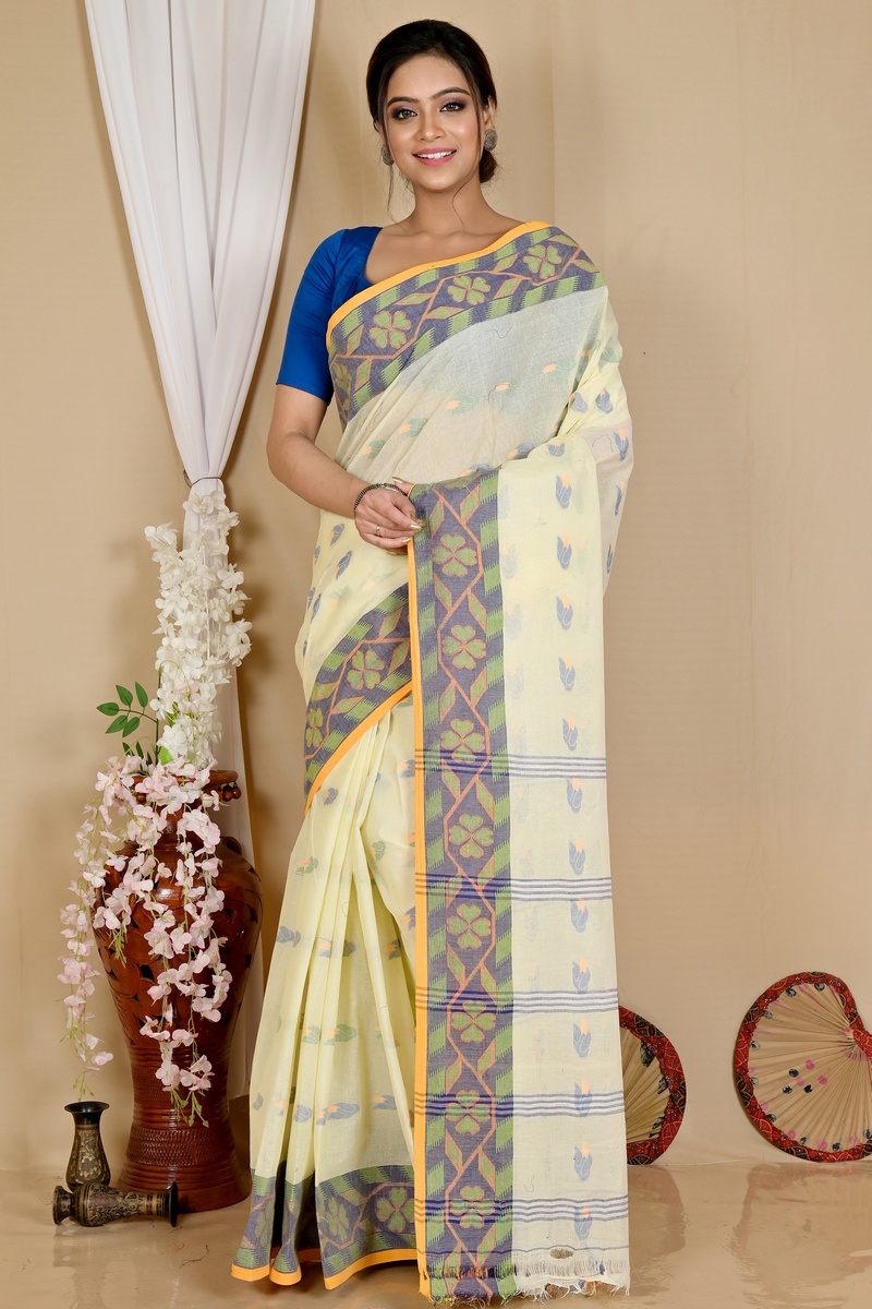 White Pure Cotton Komtai Tant Saree (1710)