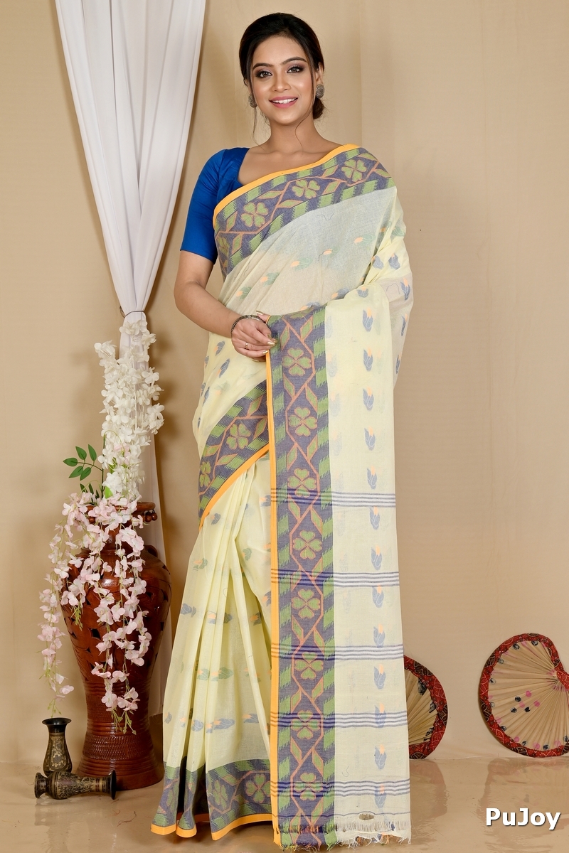 White Pure Cotton Komtai Tant Saree (1710)