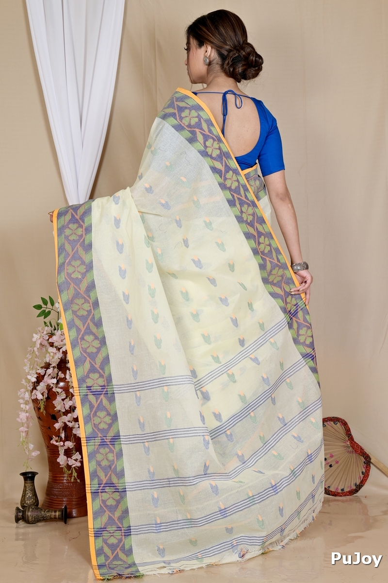 White Pure Cotton Komtai Tant Saree (1710)