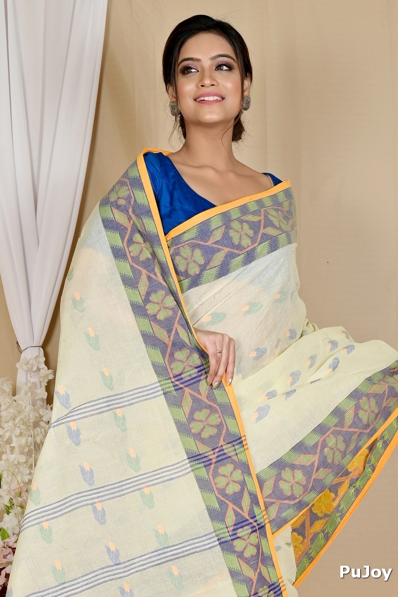 White Pure Cotton Komtai Tant Saree (1710)