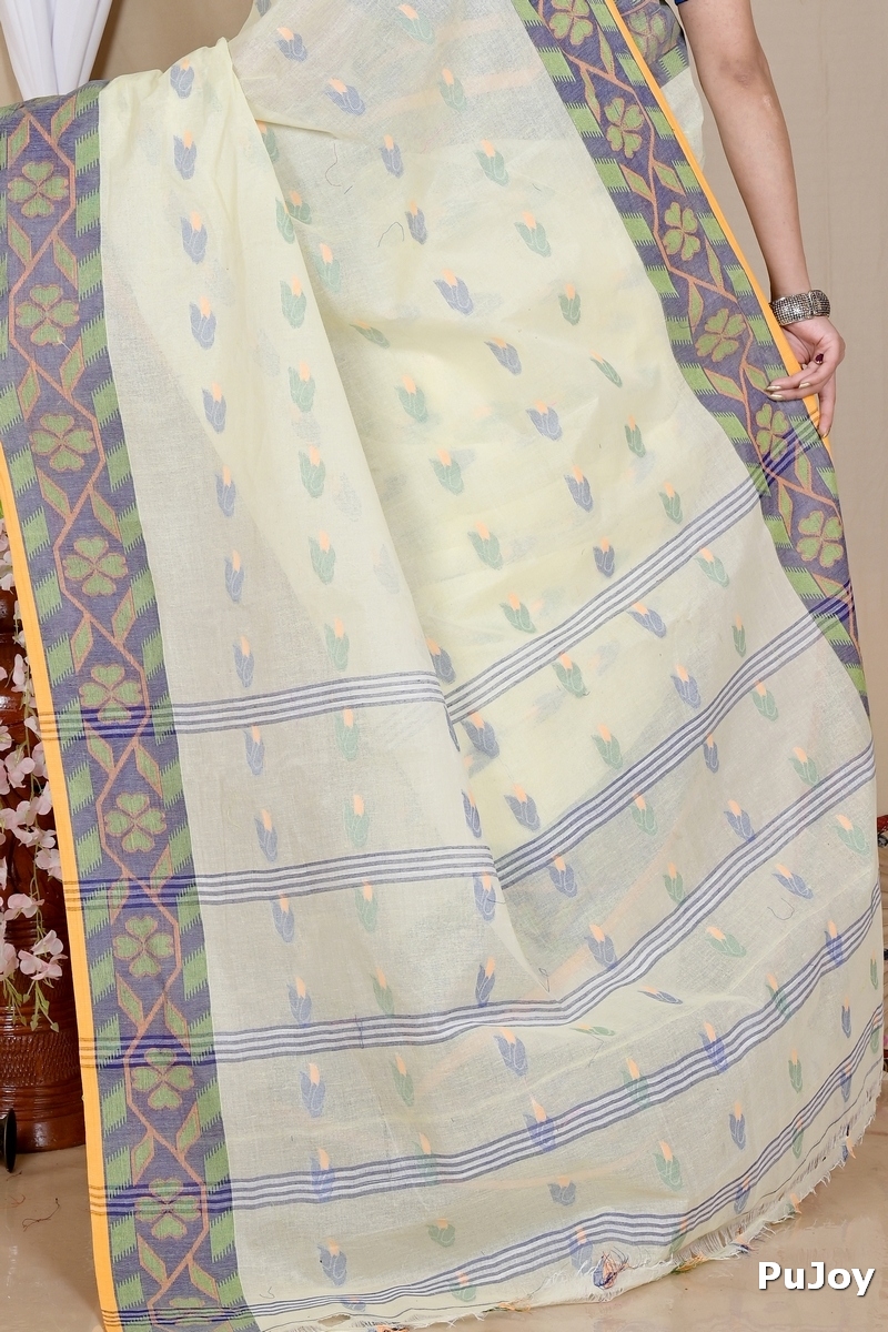 White Pure Cotton Komtai Tant Saree (1710)
