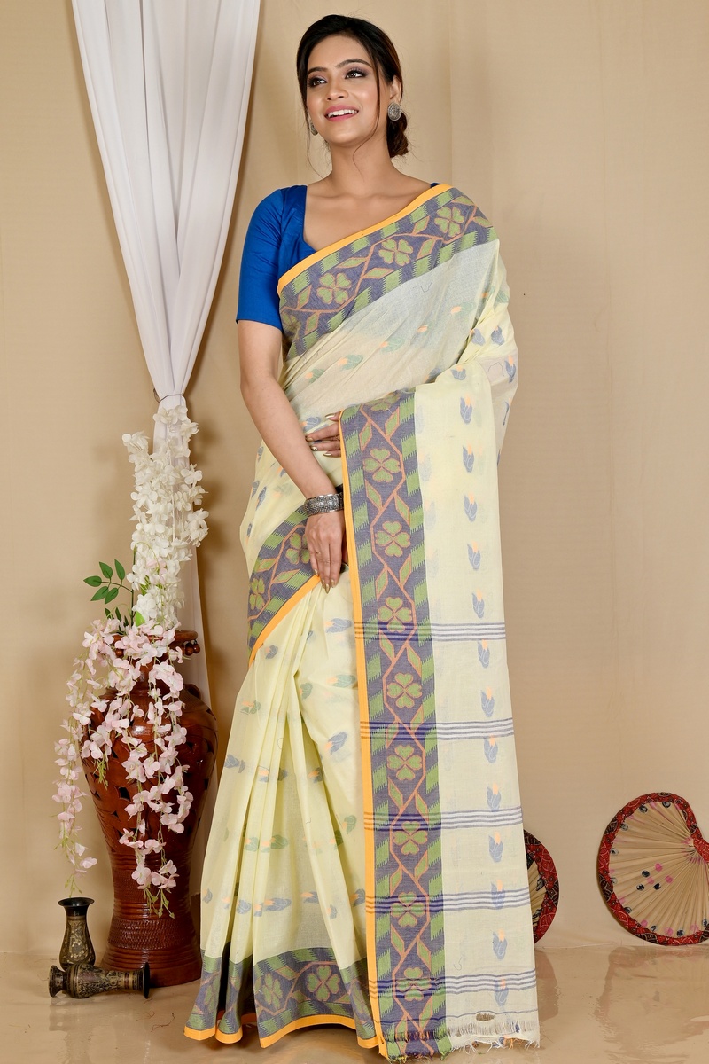 White Pure Cotton Komtai Tant Saree (1710)