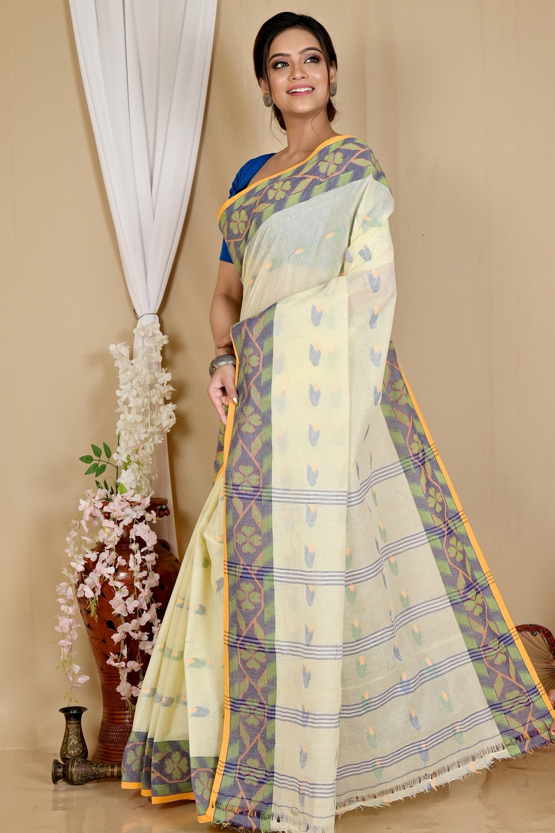 White Pure Cotton Komtai Tant Saree (1710)