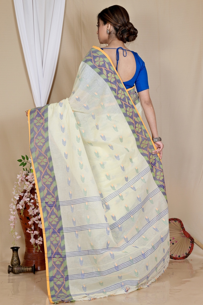 White Pure Cotton Komtai Tant Saree (1710)