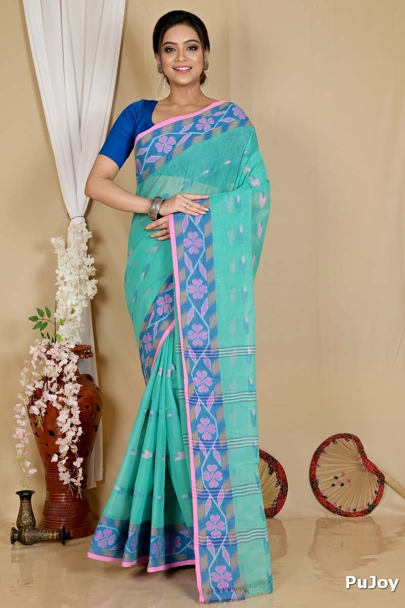 See Green Pure Cotton Komtai Tant Saree (1711)