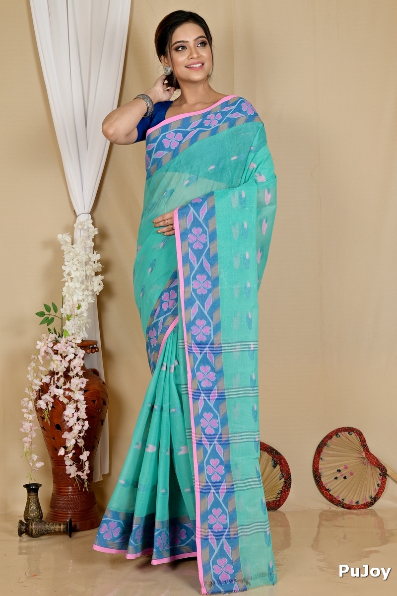 See Green Pure Cotton Komtai Tant Saree (1711)