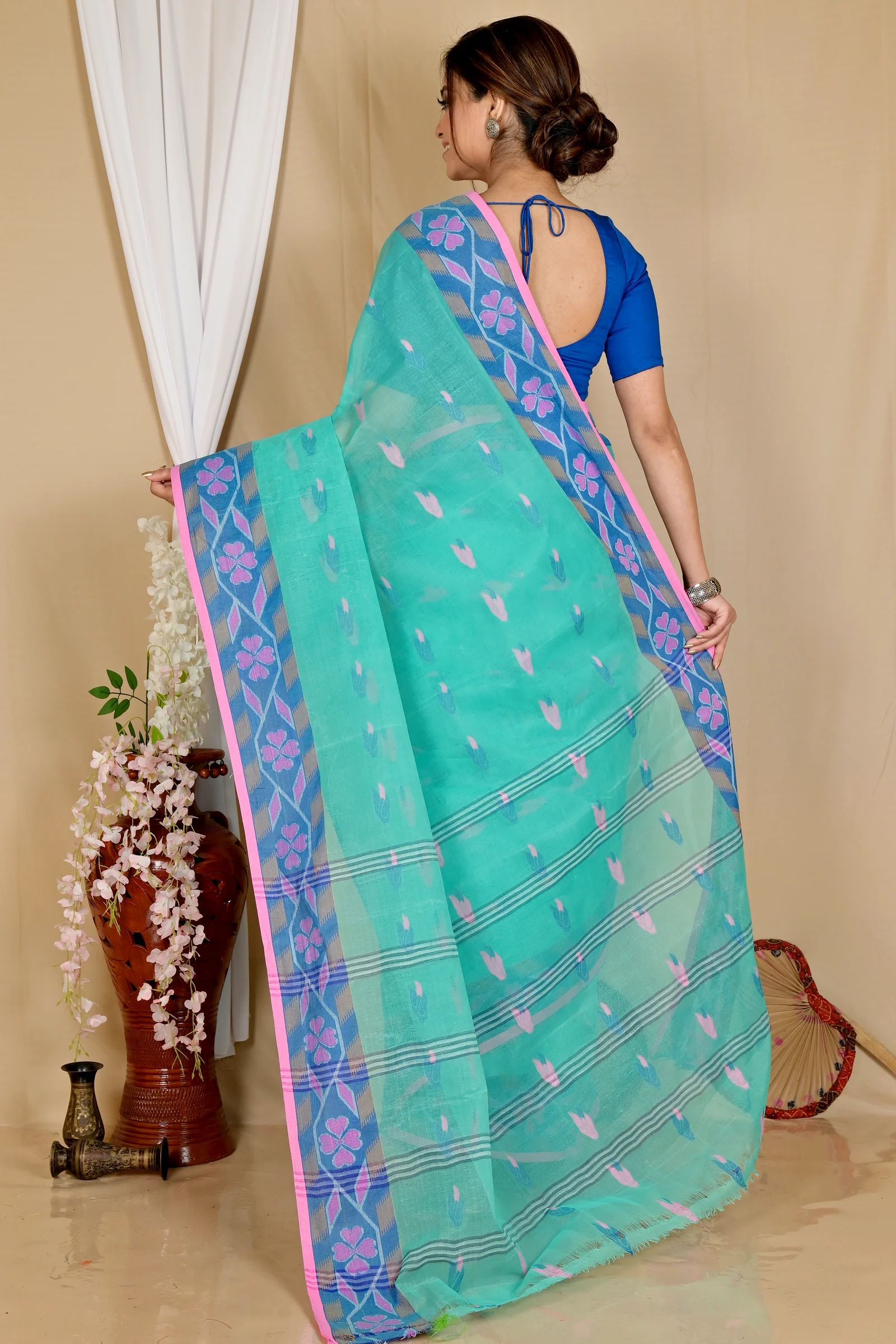 See Green Pure Cotton Komtai Tant Saree (1711)