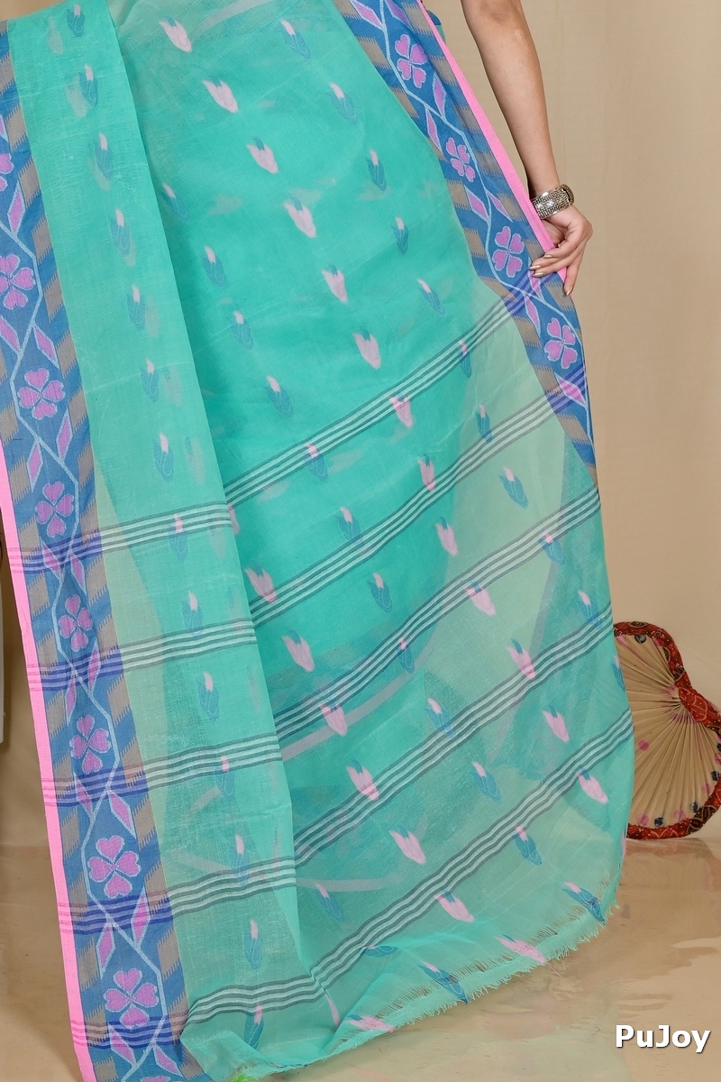 See Green Pure Cotton Komtai Tant Saree (1711)