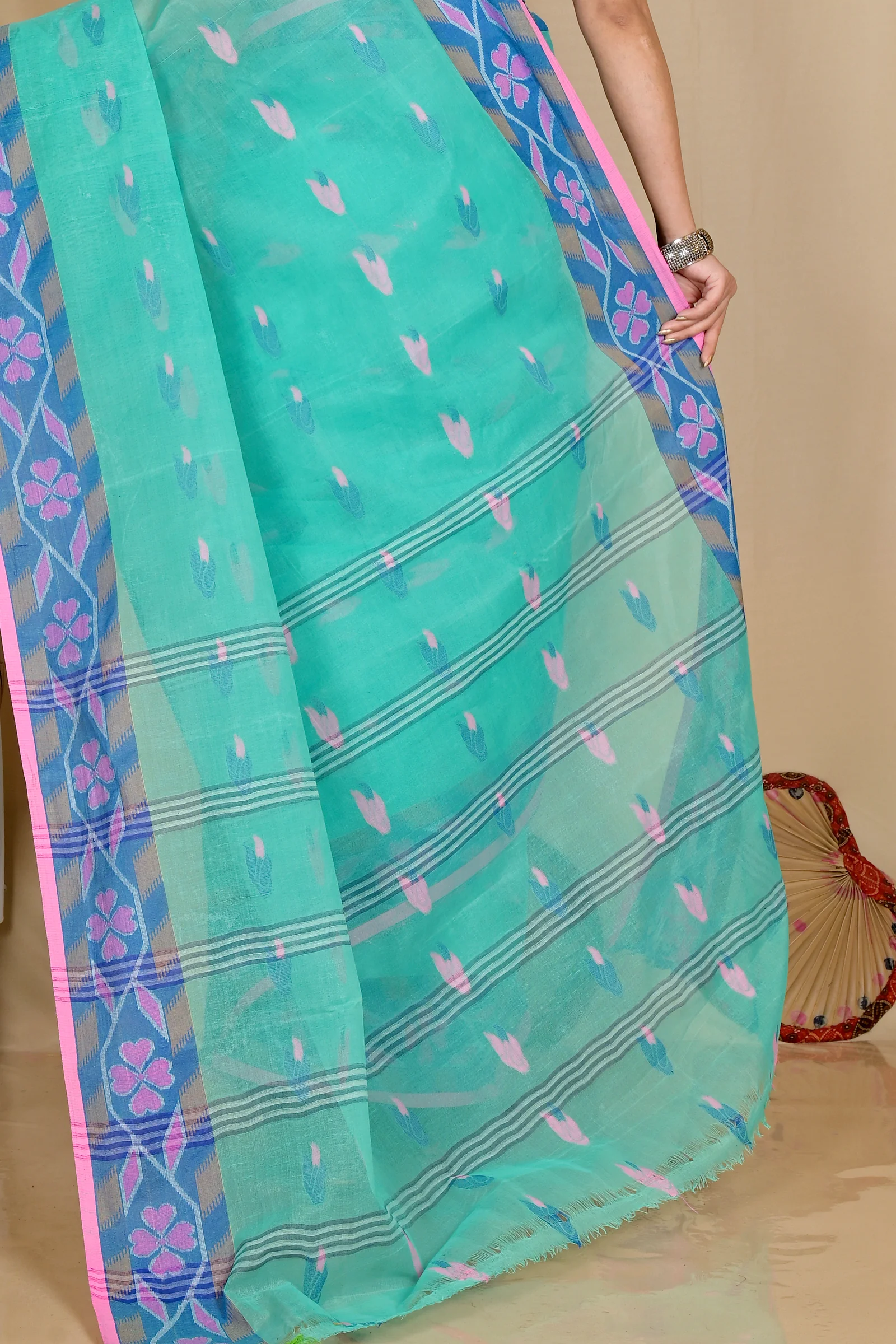 See Green Pure Cotton Komtai Tant Saree (1711)