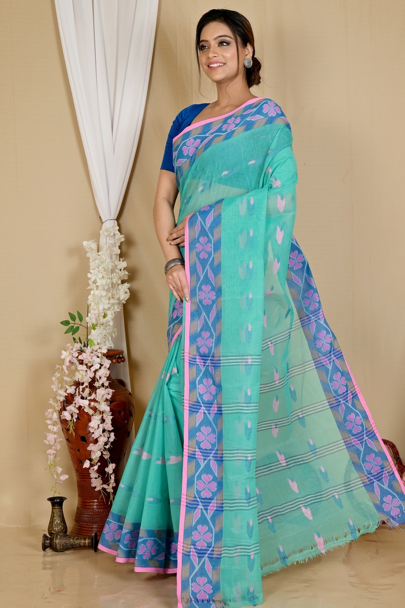See Green Pure Cotton Komtai Tant Saree (1711)