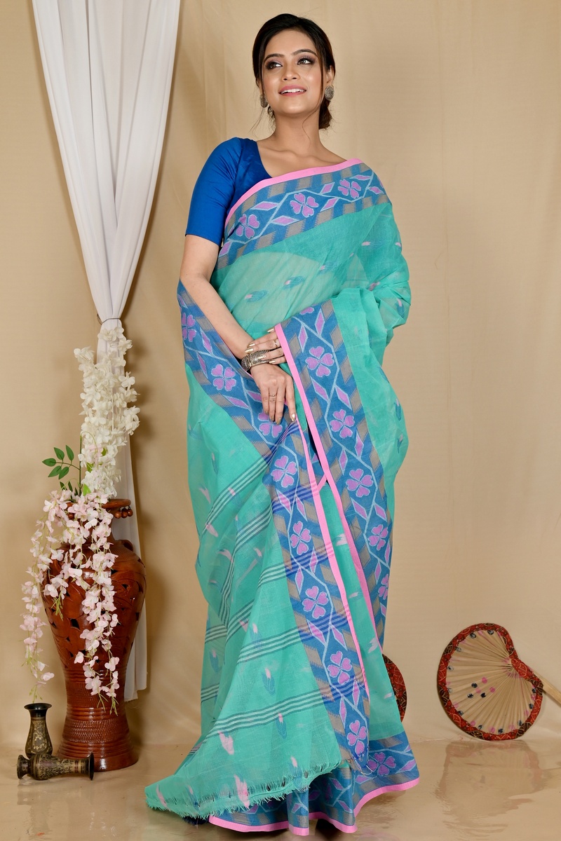 See Green Pure Cotton Komtai Tant Saree (1711)