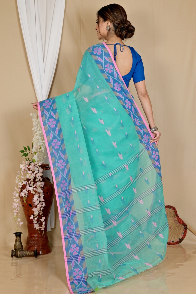 See Green Pure Cotton Komtai Tant Saree (1711)