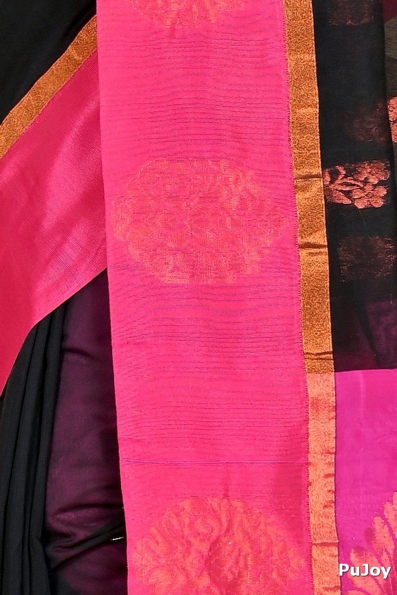 Black Purple Cotton Silk Kakin Hand Loom Saree (1712)