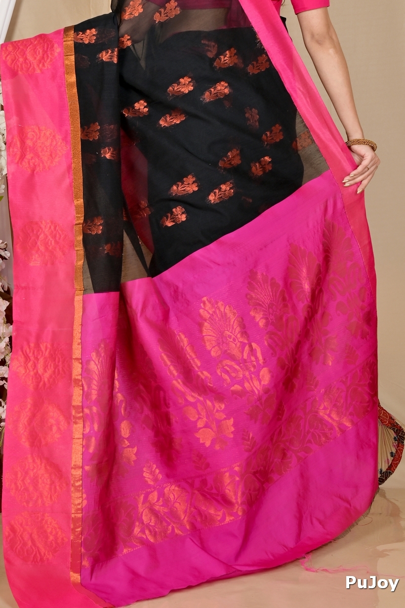 Black Purple Cotton Silk Kakin Hand Loom Saree (1712)