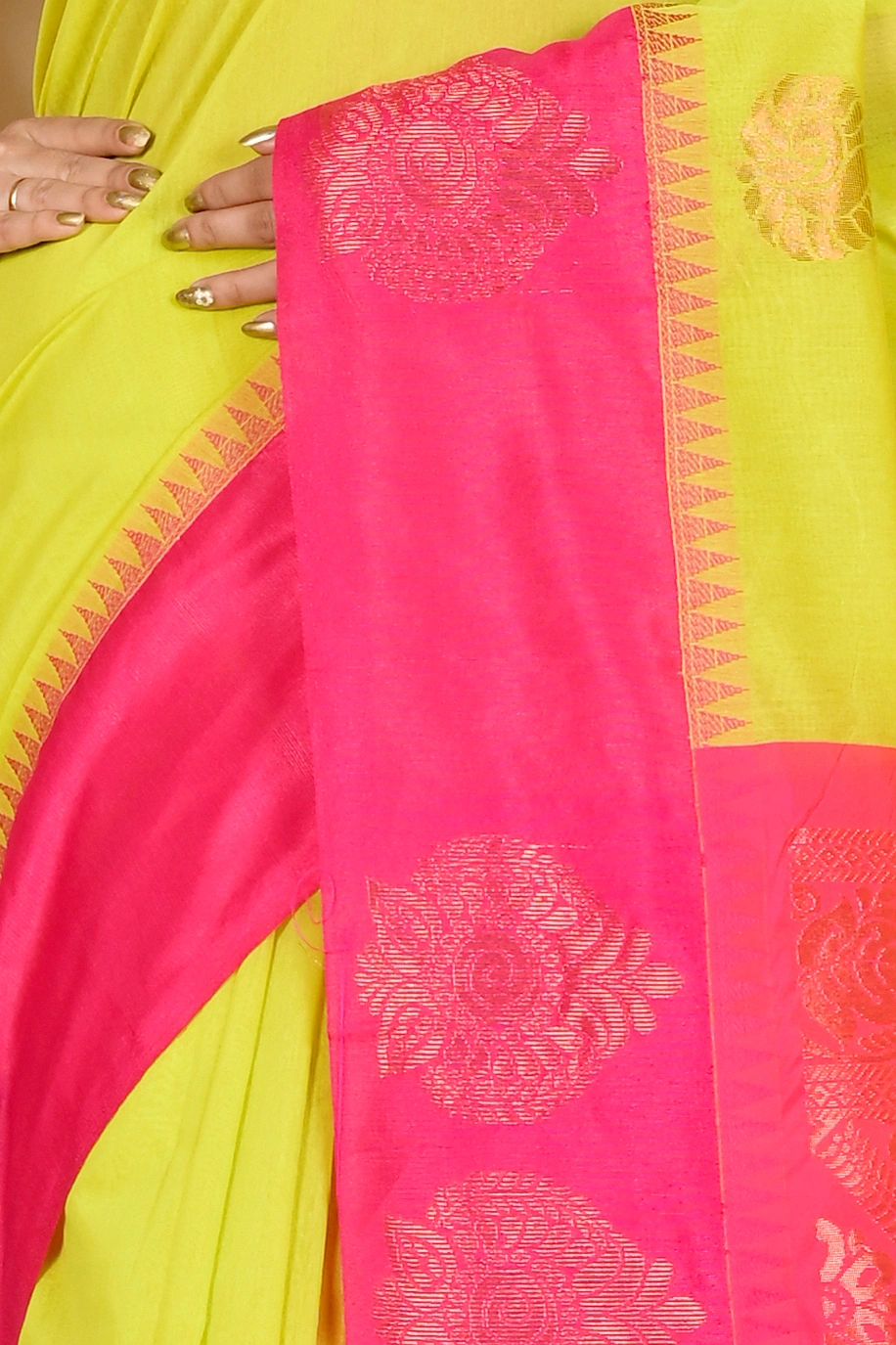 Green Purple Cotton Silk Kakin Hand Loom Saree (1713)
