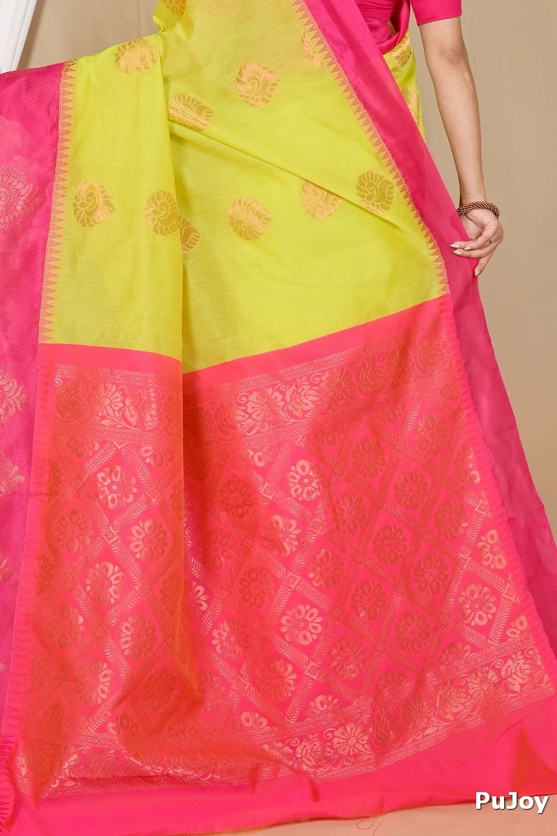 Green Purple Cotton Silk Kakin Hand Loom Saree (1713)