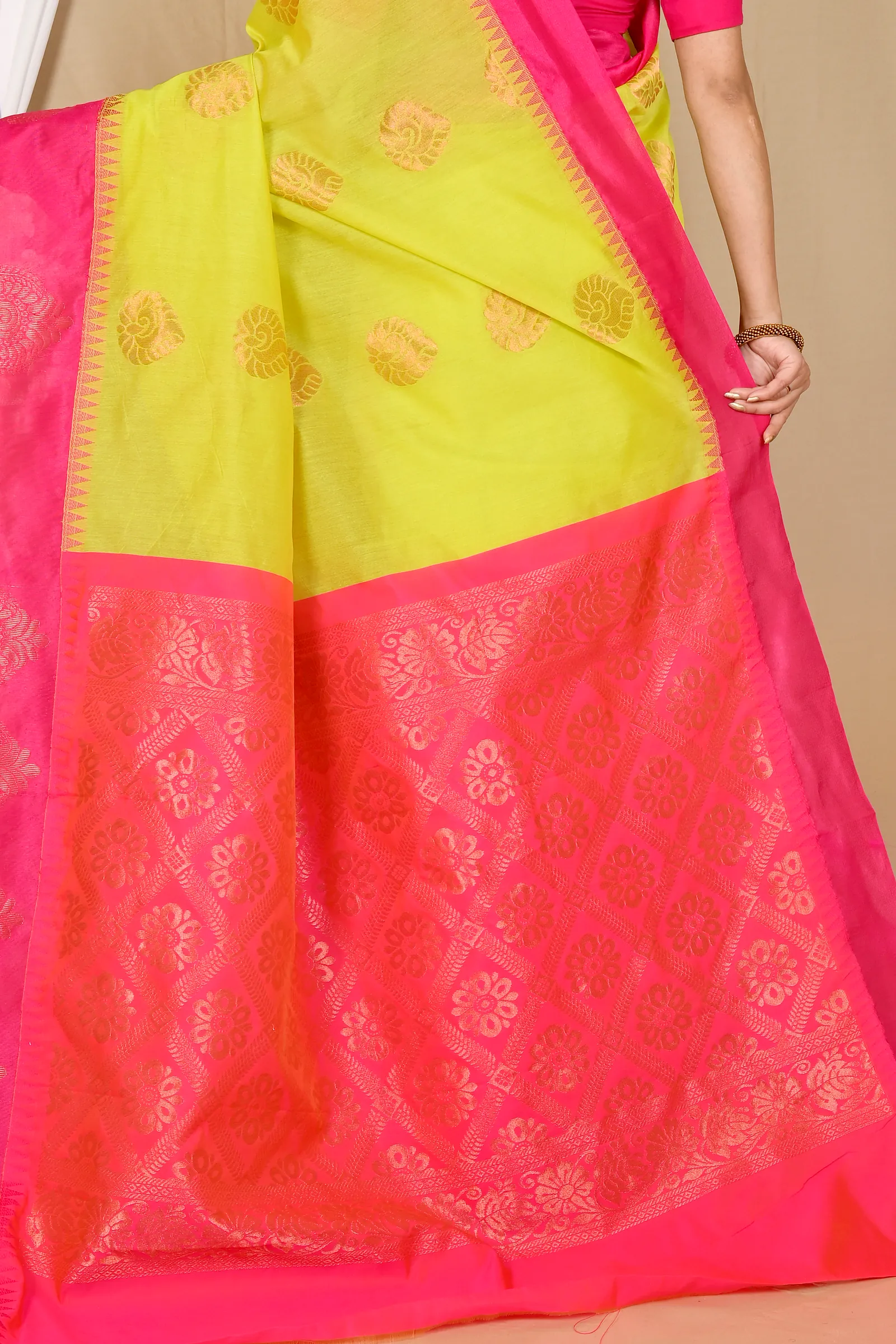 Green Purple Cotton Silk Kakin Hand Loom Saree (1713)