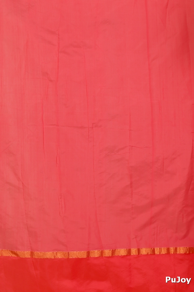 White Red Cotton Silk Kakin Hand Loom Saree (1716)