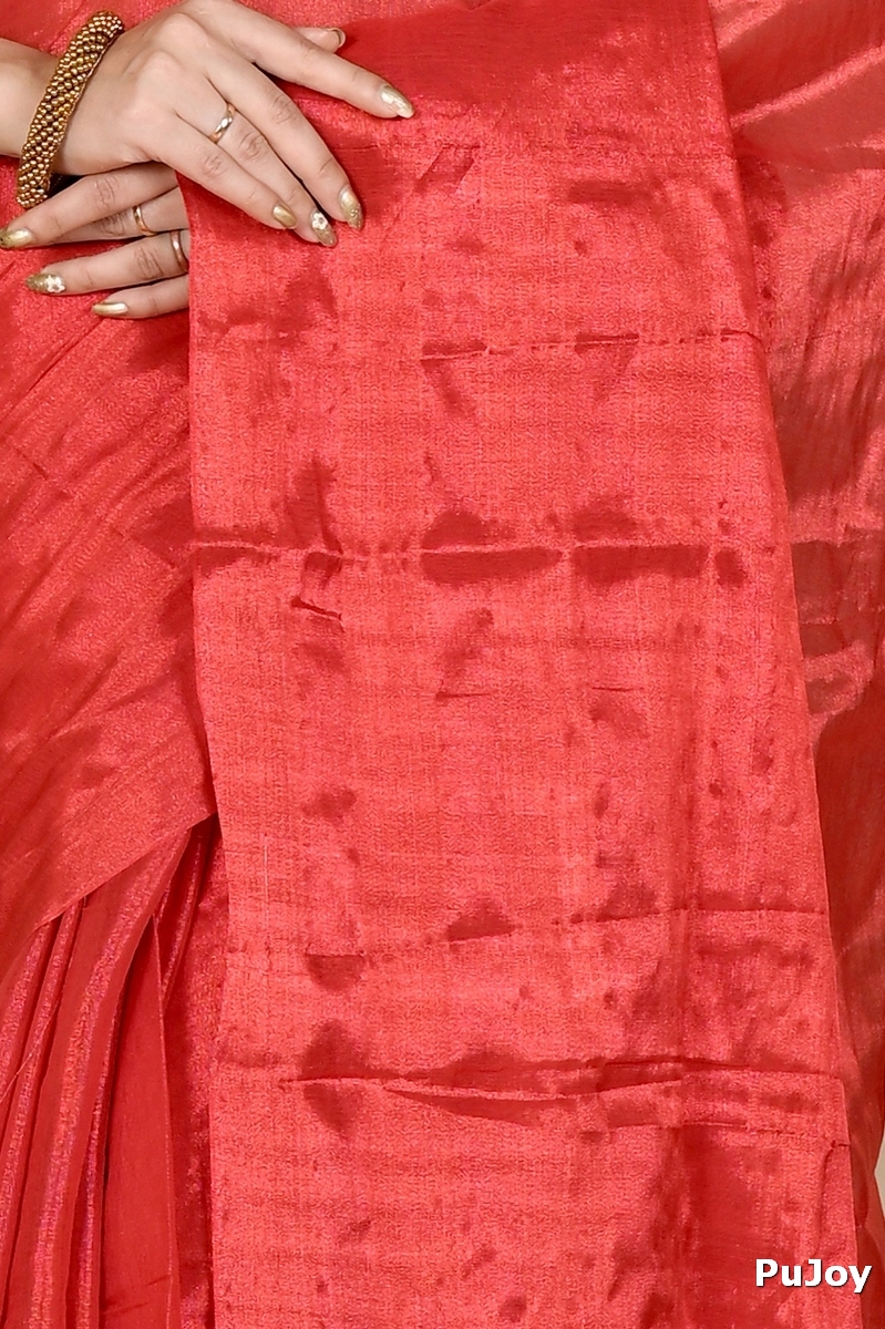 Red Cotton Silk Tisuka Than Hand Loom Saree (1718)