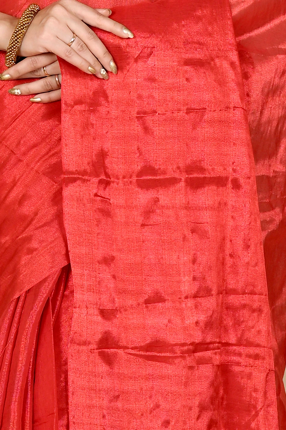 Red Cotton Silk Tisuka Than Hand Loom Saree (1718)