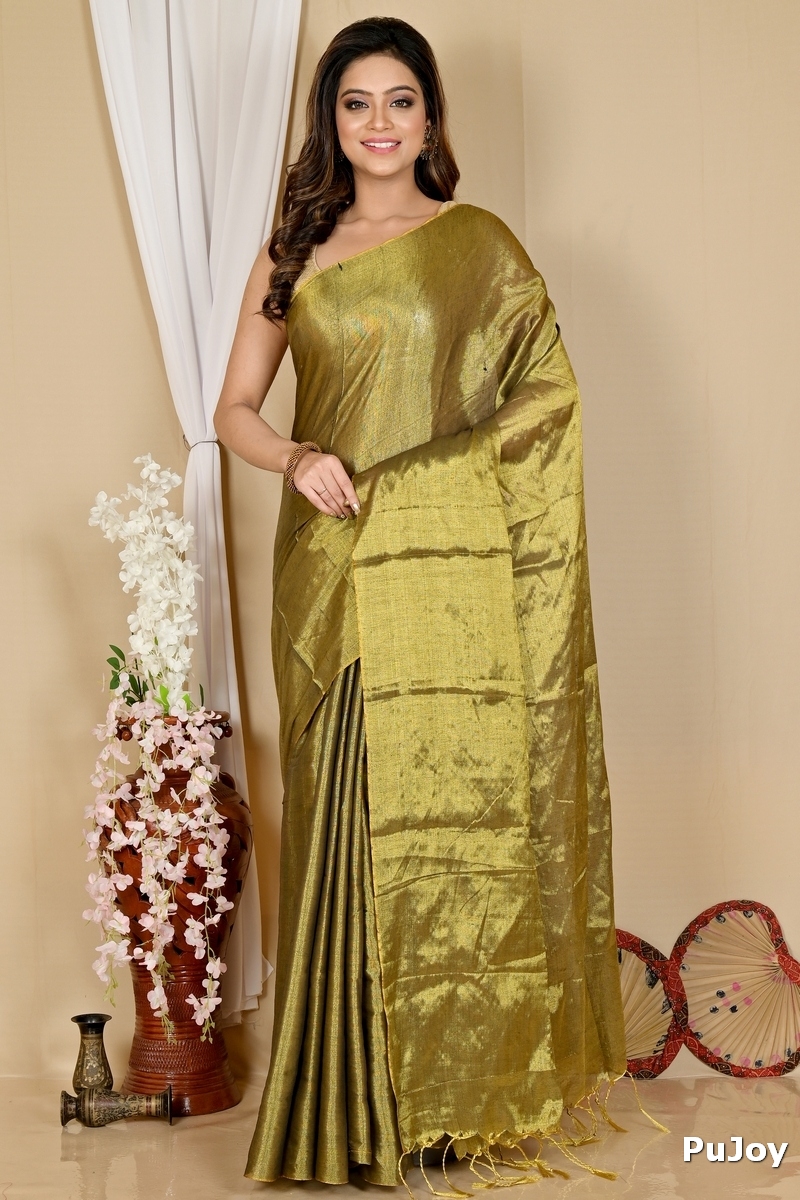 Drak Green Cotton Silk Tisuka Than Hand Loom Saree (1719)