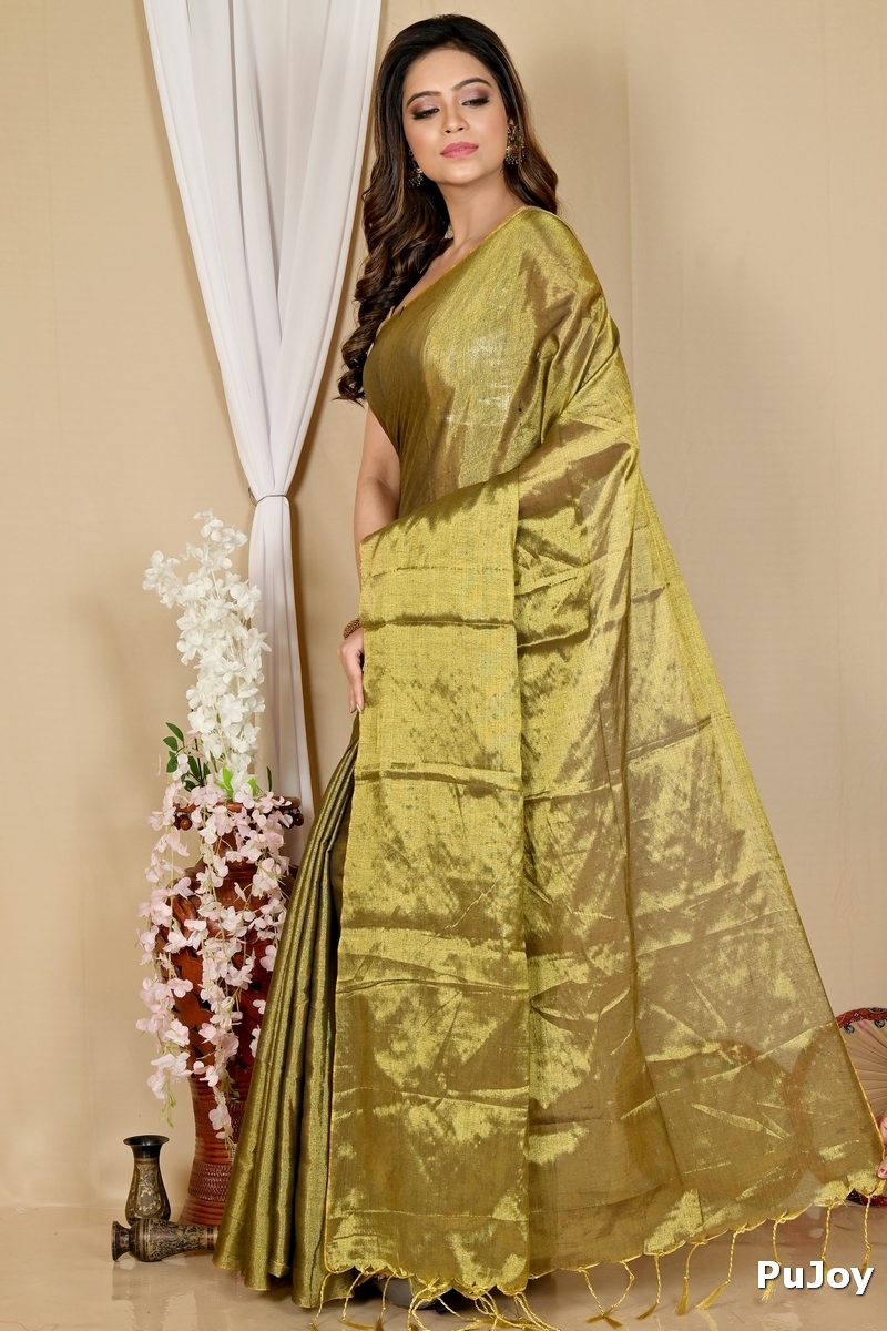 Drak Green Cotton Silk Tisuka Than Hand Loom Saree (1719)