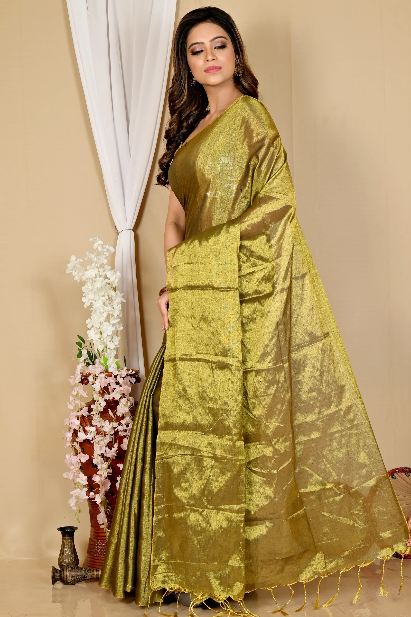 Drak Green Cotton Silk Tisuka Than Hand Loom Saree (1719)