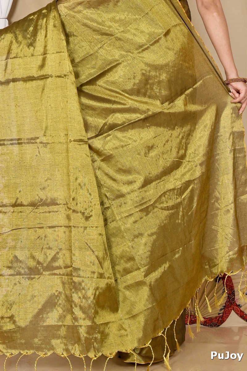 Drak Green Cotton Silk Tisuka Than Hand Loom Saree (1719)