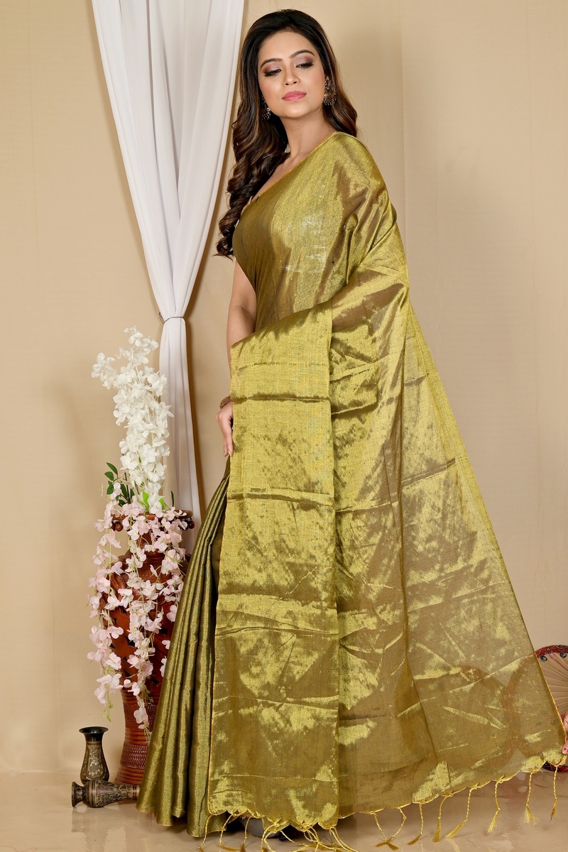 Drak Green Cotton Silk Tisuka Than Hand Loom Saree (1719)