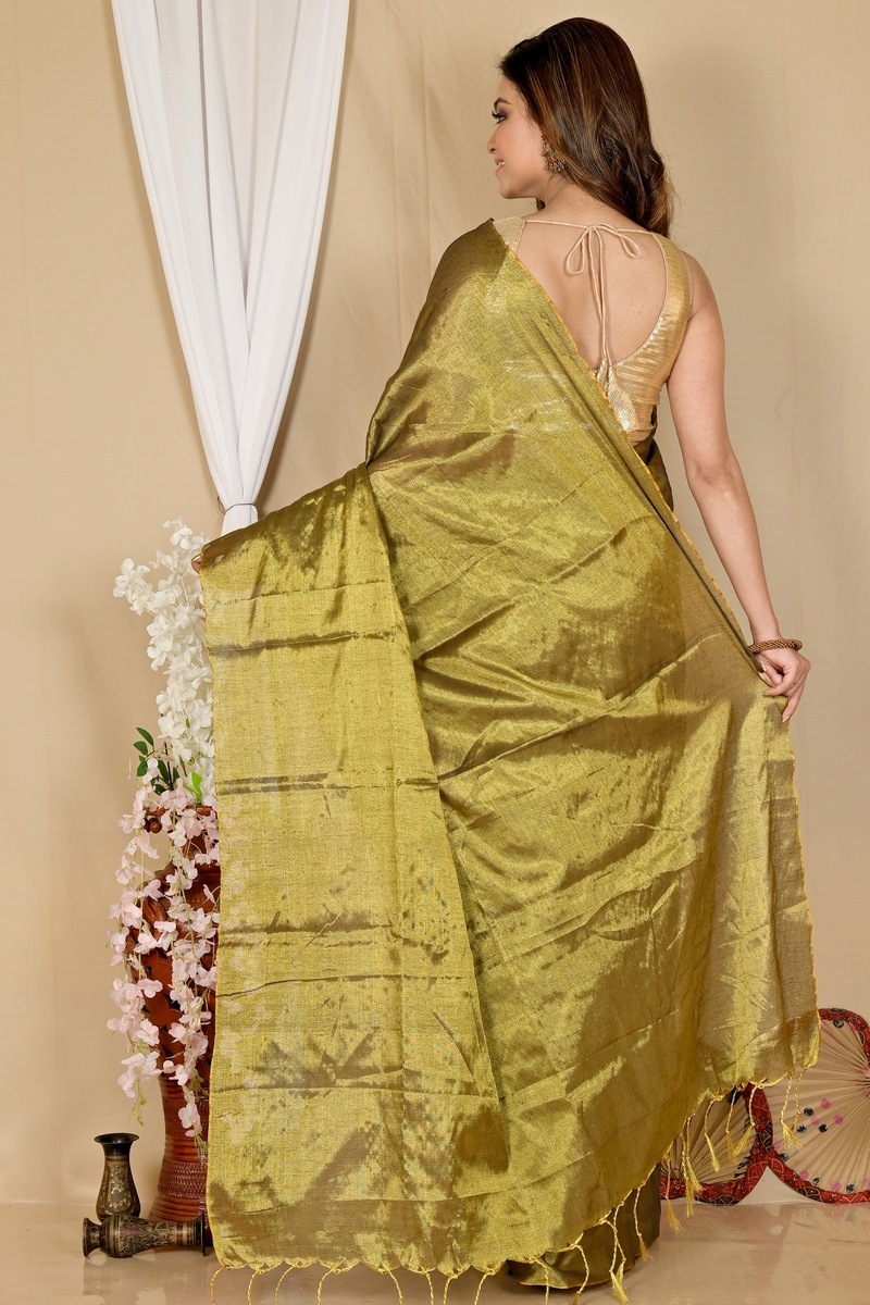 Drak Green Cotton Silk Tisuka Than Hand Loom Saree (1719)