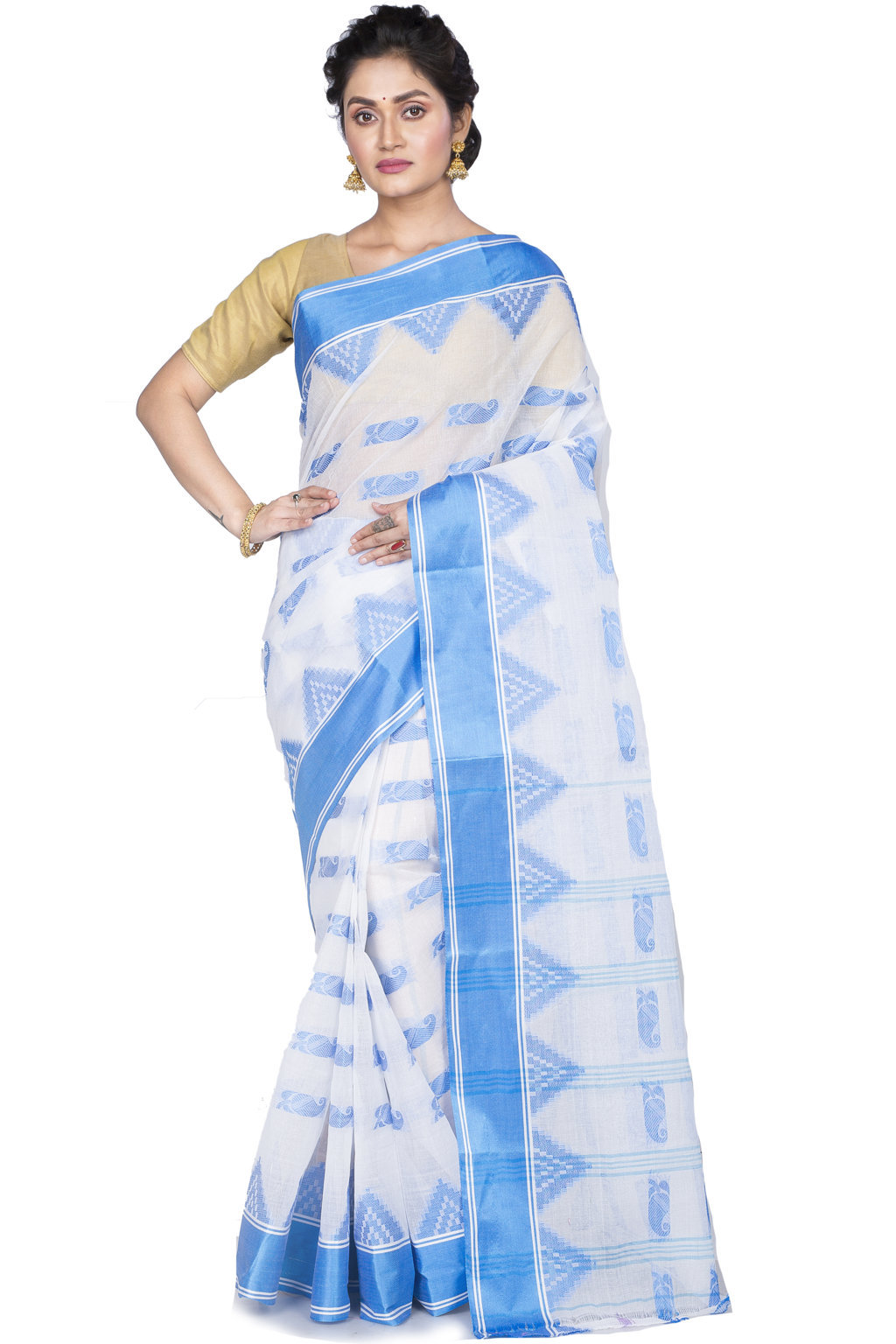 Sky Blue Pure Cotton Archana Tant Saree (172)