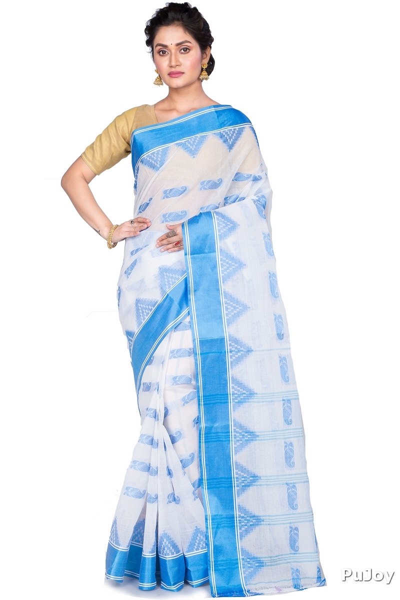 Sky Blue Pure Cotton Archana Tant Saree (172)