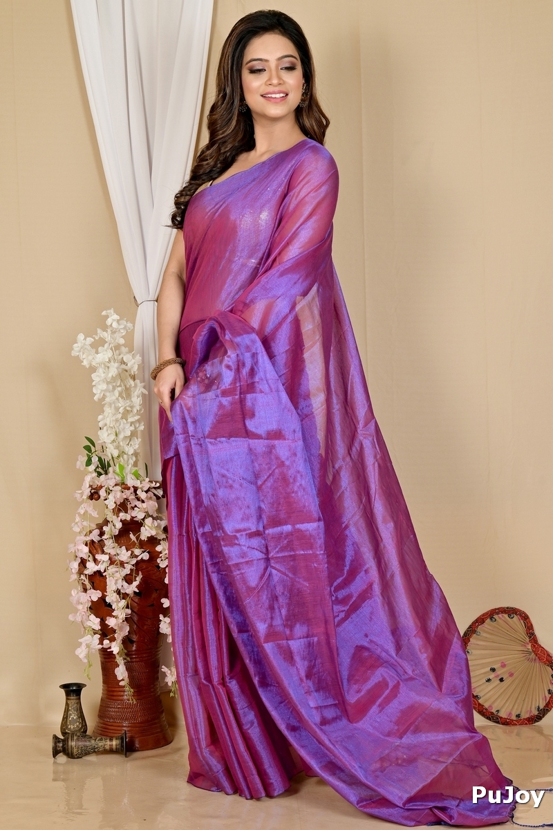 Purple Cotton Silk Tisuka Than Hand Loom Saree (1720)