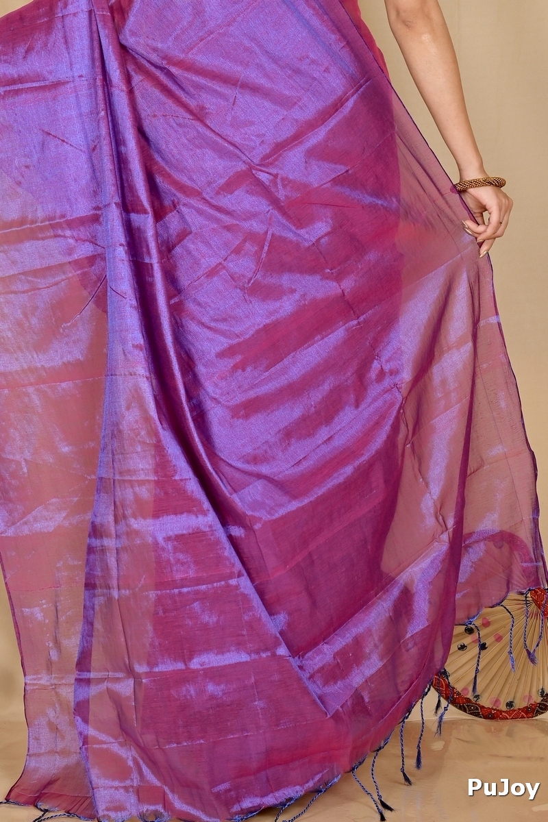 Purple Cotton Silk Tisuka Than Hand Loom Saree (1720)