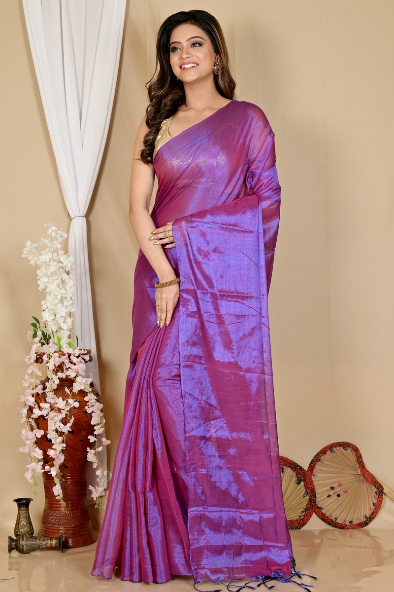 Purple Cotton Silk Tisuka Than Hand Loom Saree (1720)