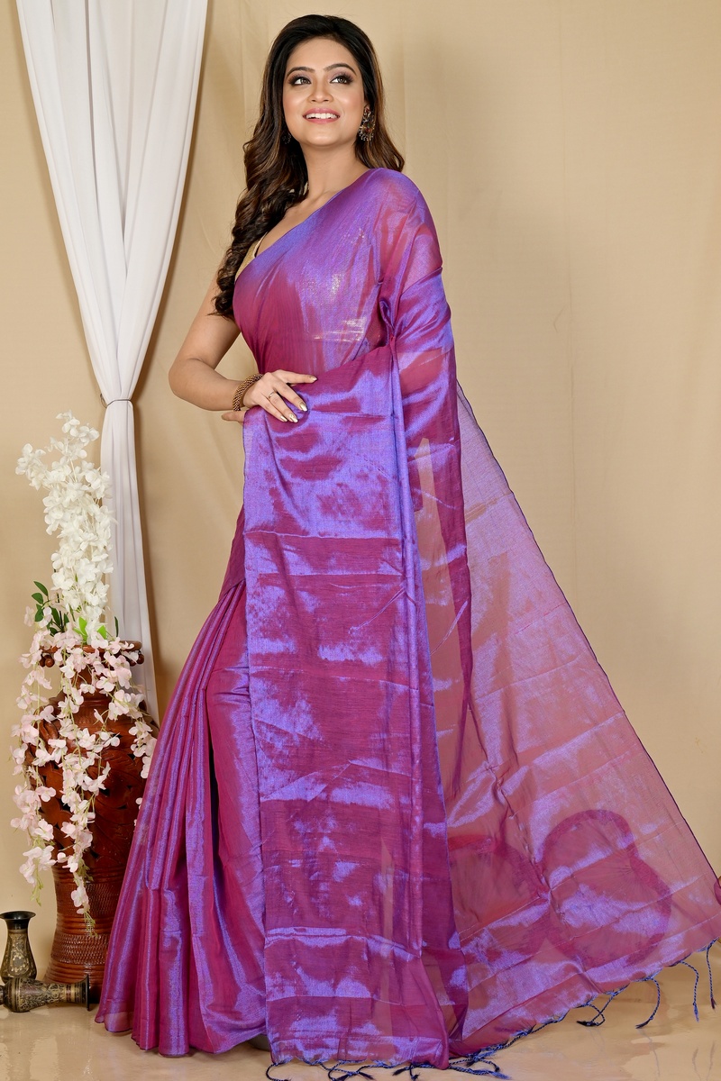 Purple Cotton Silk Tisuka Than Hand Loom Saree (1720)
