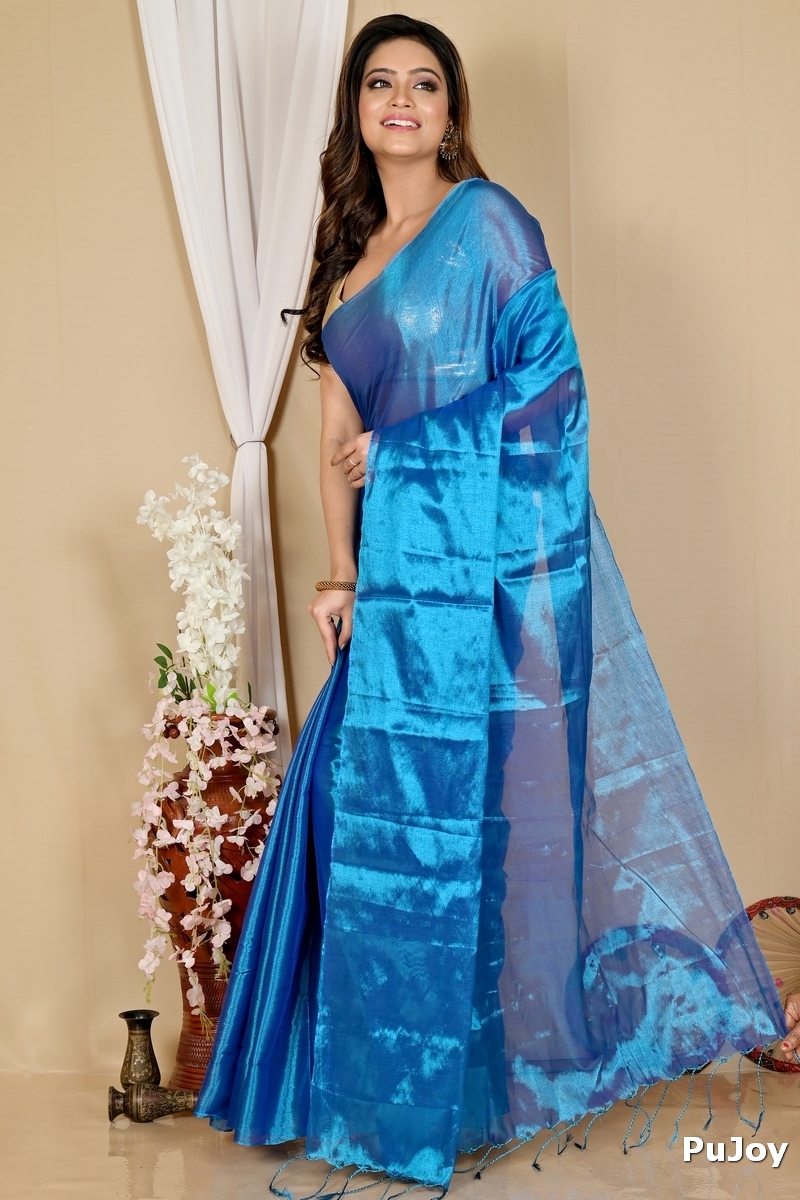 Blue Cotton Silk Tisuka Than Hand Loom Saree (1721)