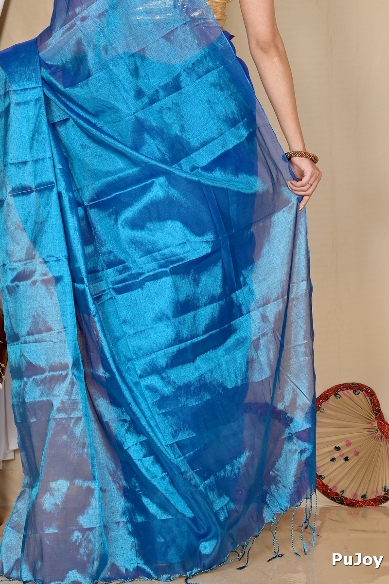 Blue Cotton Silk Tisuka Than Hand Loom Saree (1721)