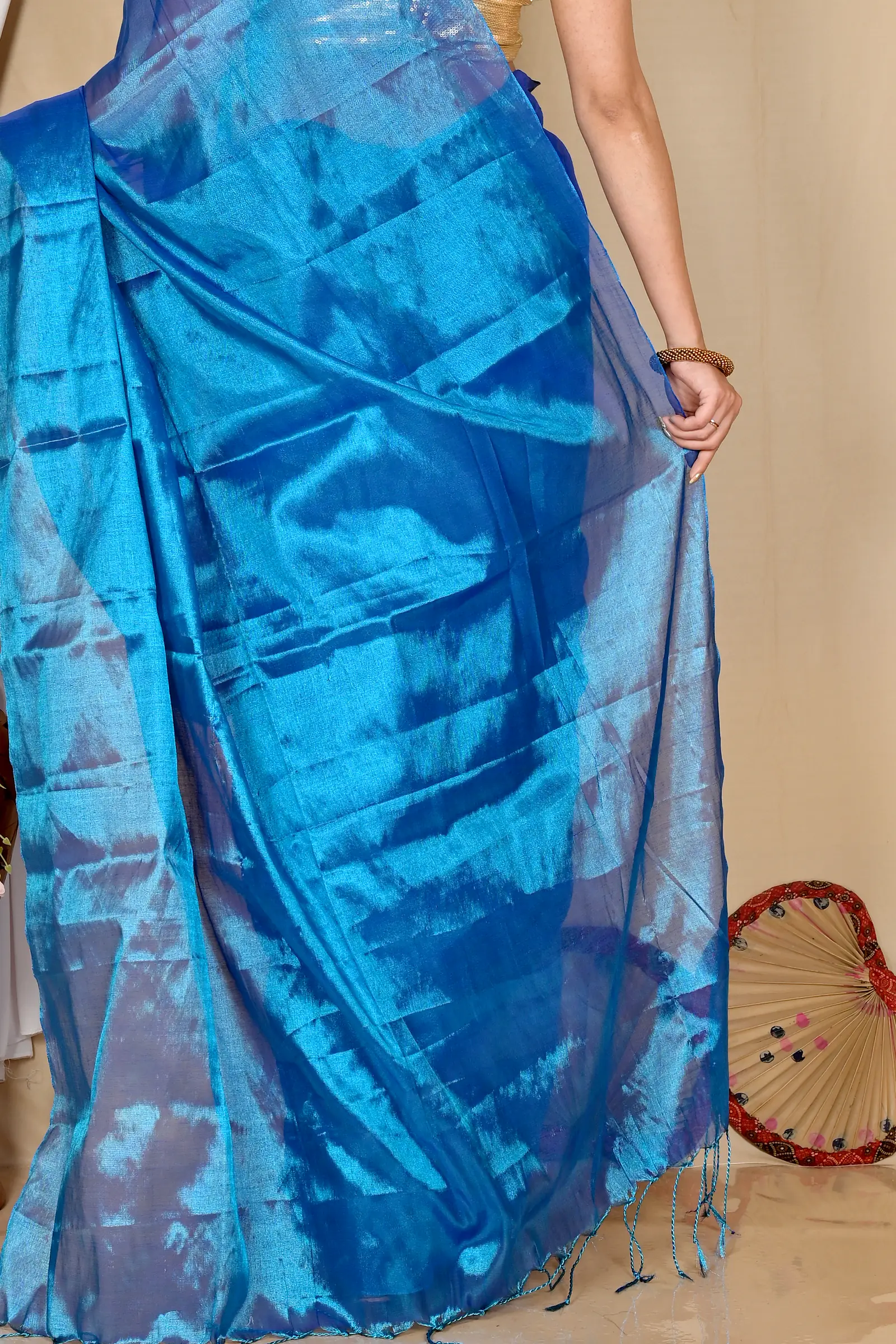 Blue Cotton Silk Tisuka Than Hand Loom Saree (1721)