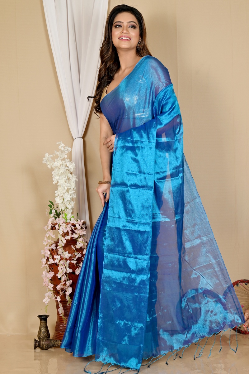 Blue Cotton Silk Tisuka Than Hand Loom Saree (1721)