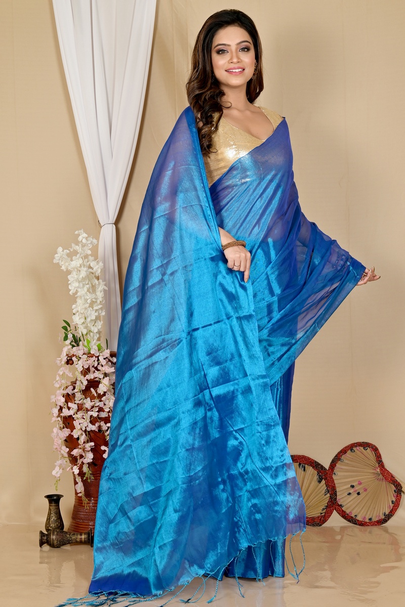Blue Cotton Silk Tisuka Than Hand Loom Saree (1721)