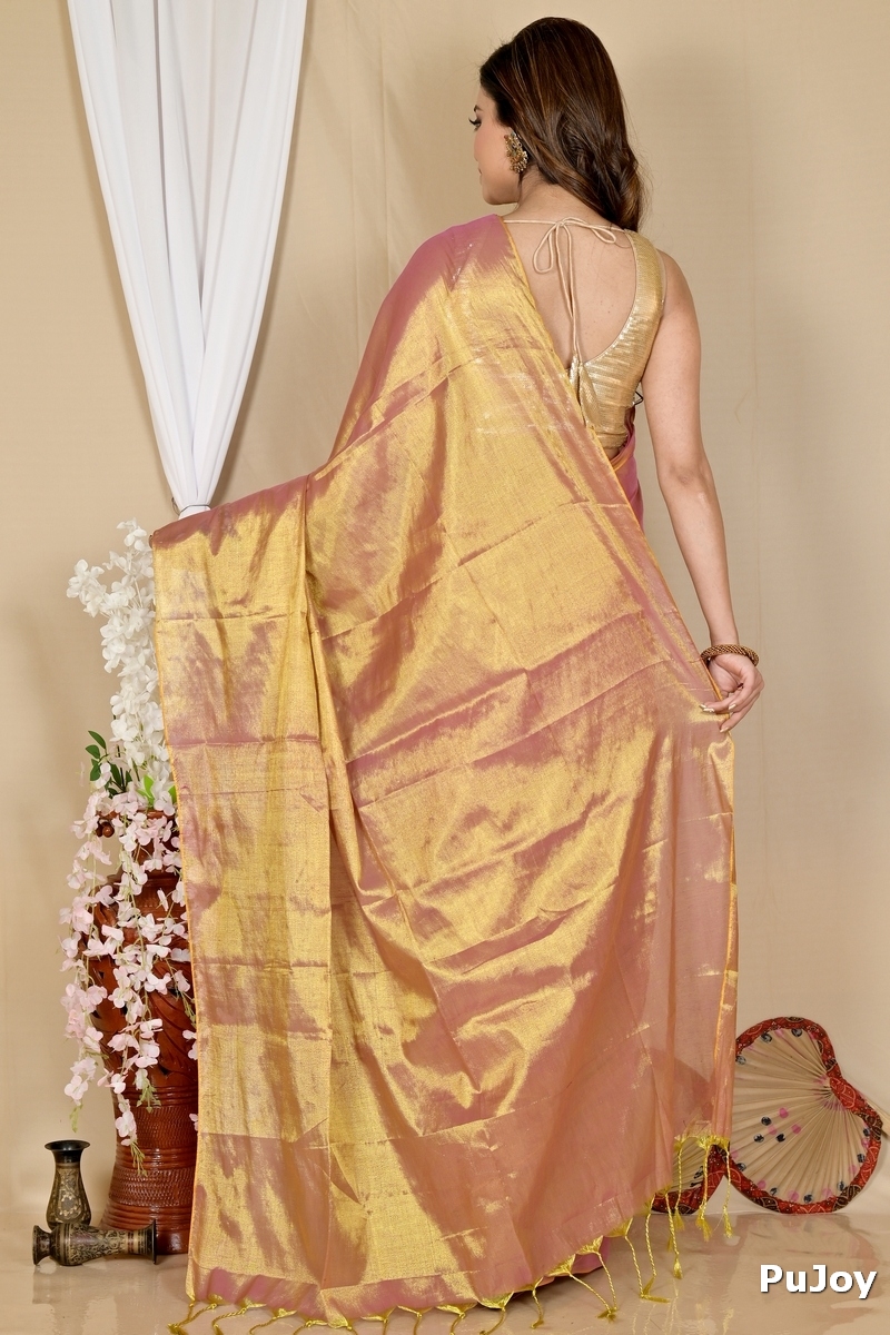 Golden Cotton Silk Tisuka Than Hand Loom Saree (1722)