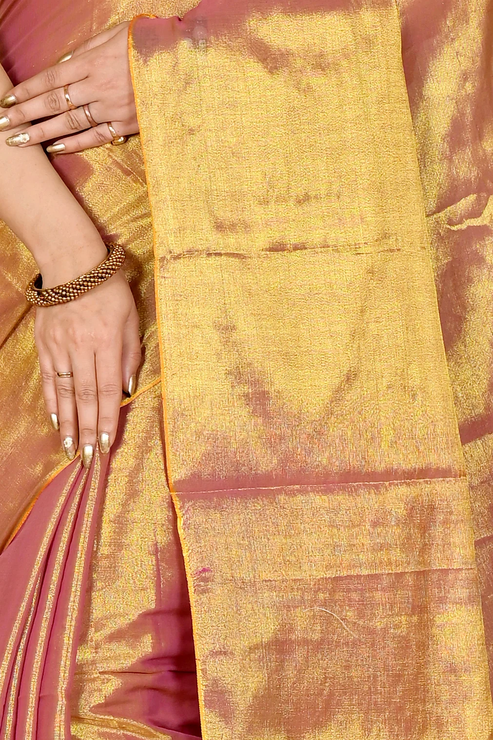 Golden Cotton Silk Tisuka Than Hand Loom Saree (1722)