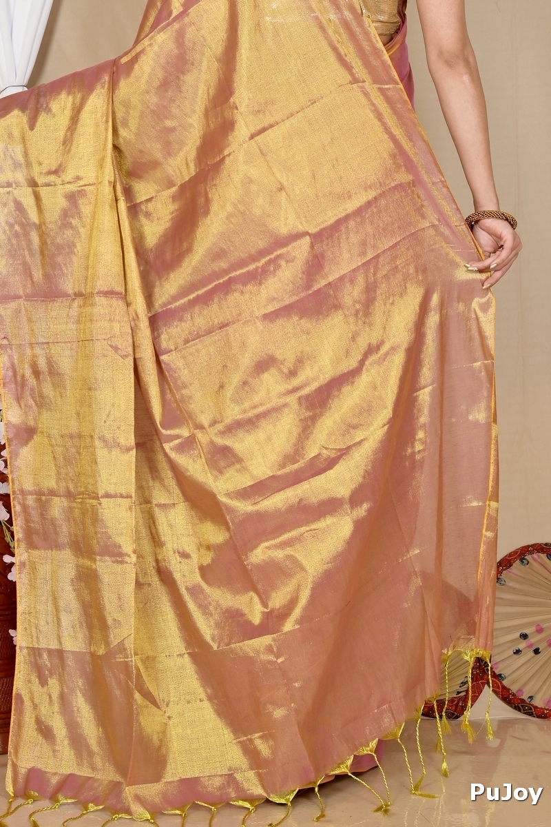 Golden Cotton Silk Tisuka Than Hand Loom Saree (1722)