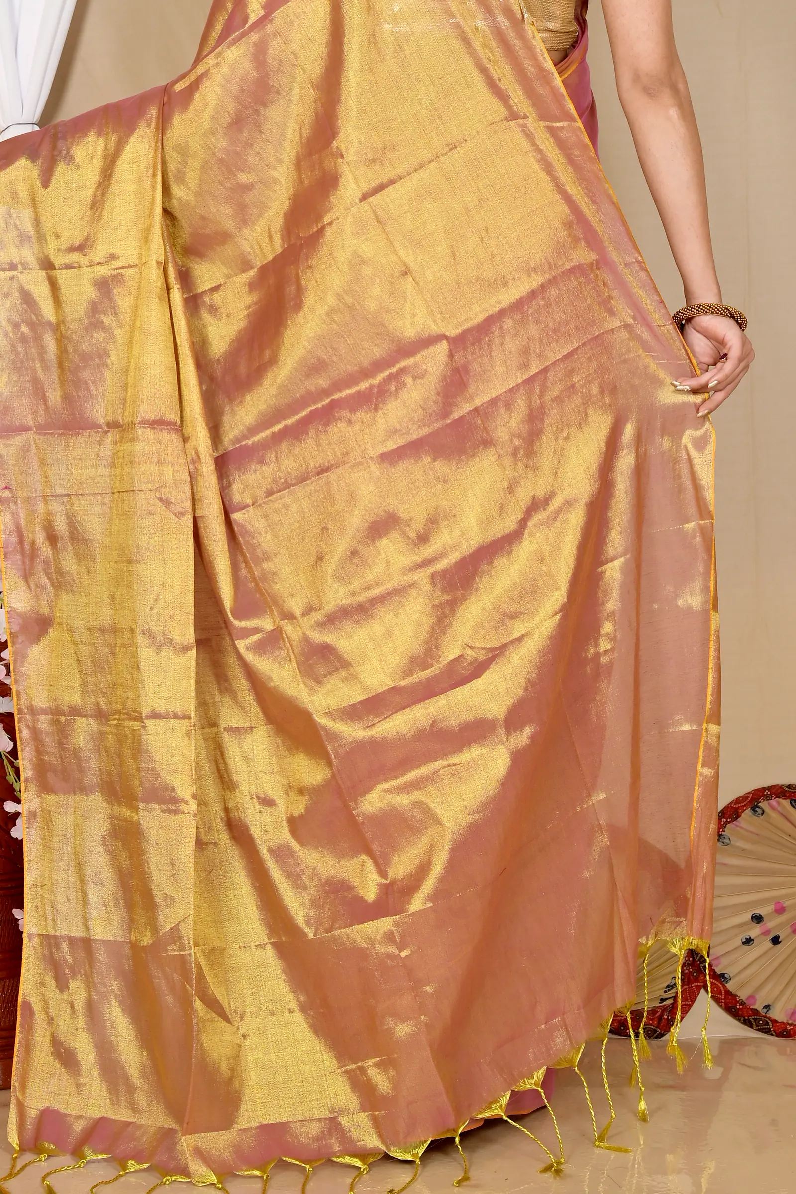 Golden Cotton Silk Tisuka Than Hand Loom Saree (1722)