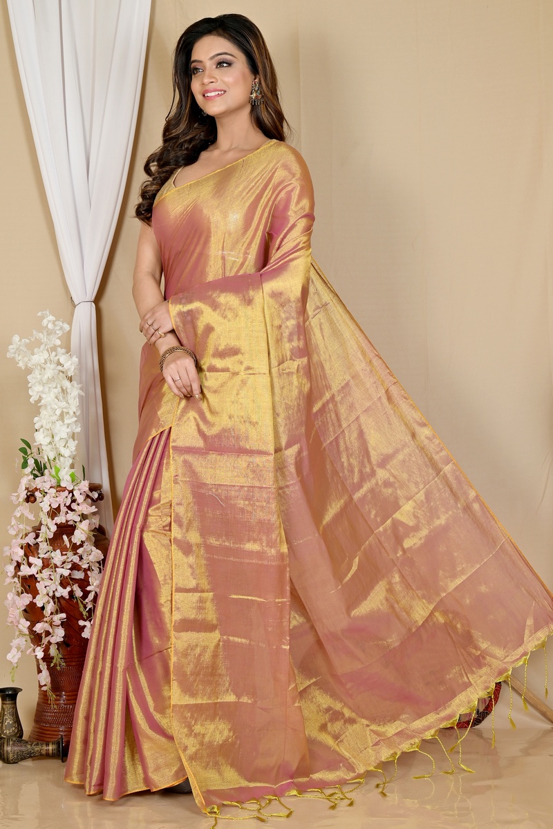 Golden Cotton Silk Tisuka Than Hand Loom Saree (1722)