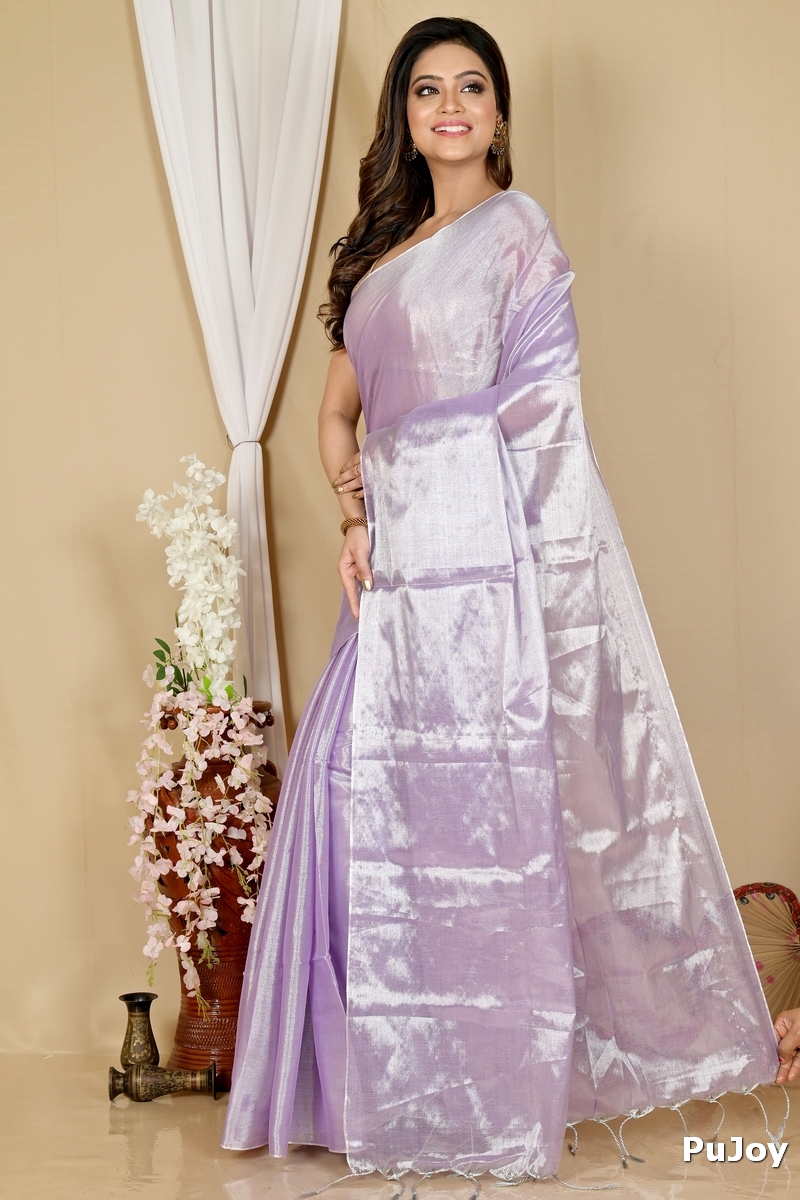 Silver Cotton Silk Tisuka Than Hand Loom Saree (1723)