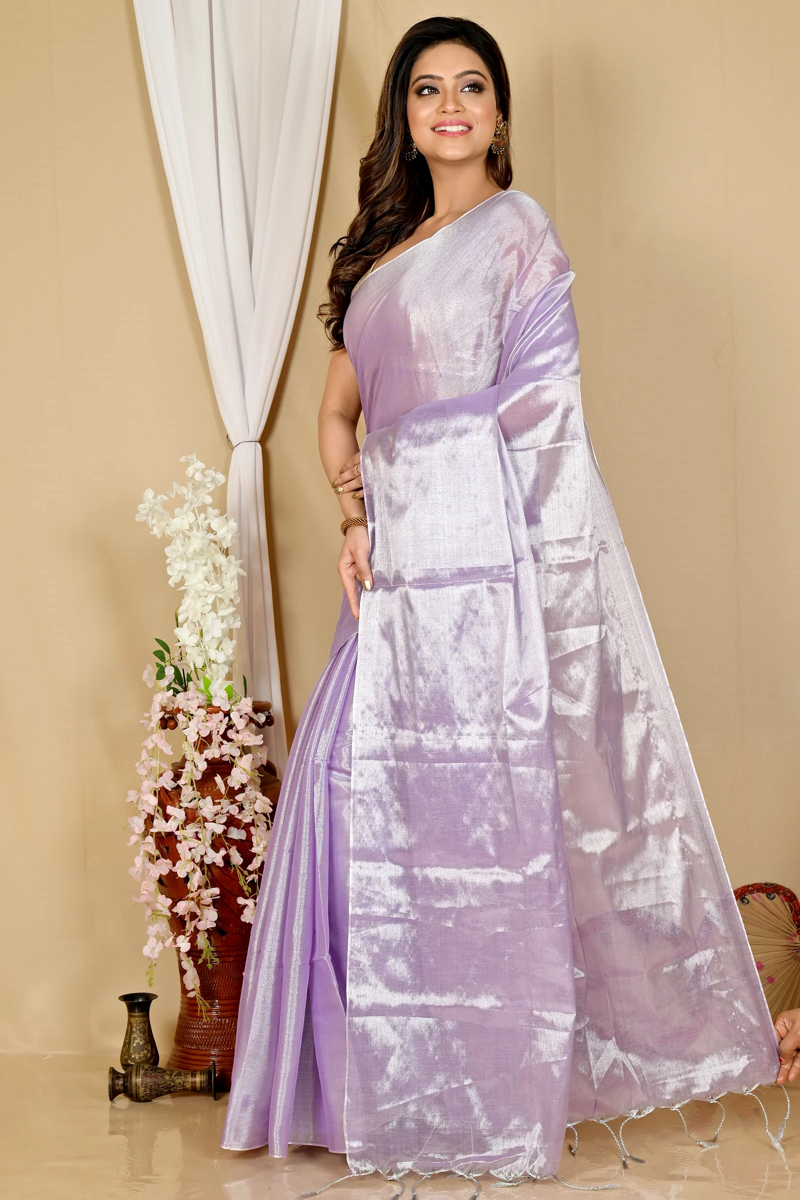 Silver Cotton Silk Tisuka Than Hand Loom Saree (1723)